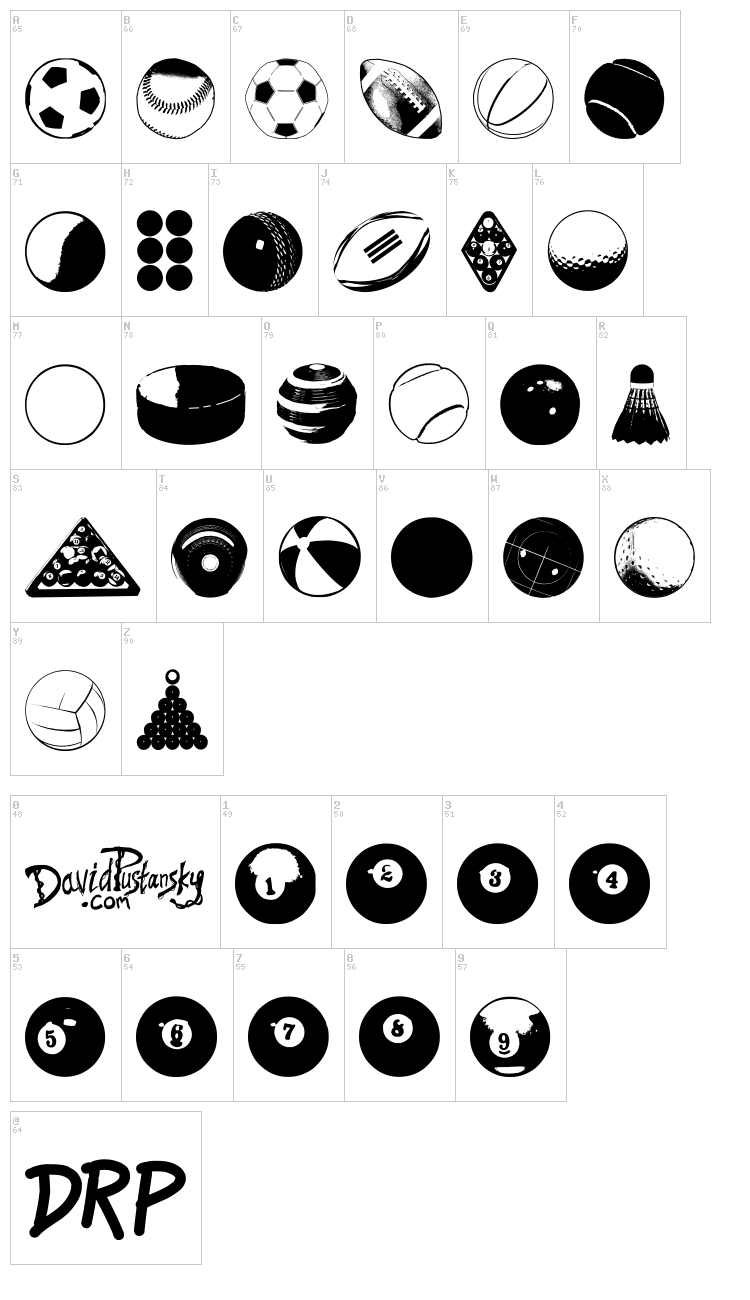 Balls Balls and More Balls font map
